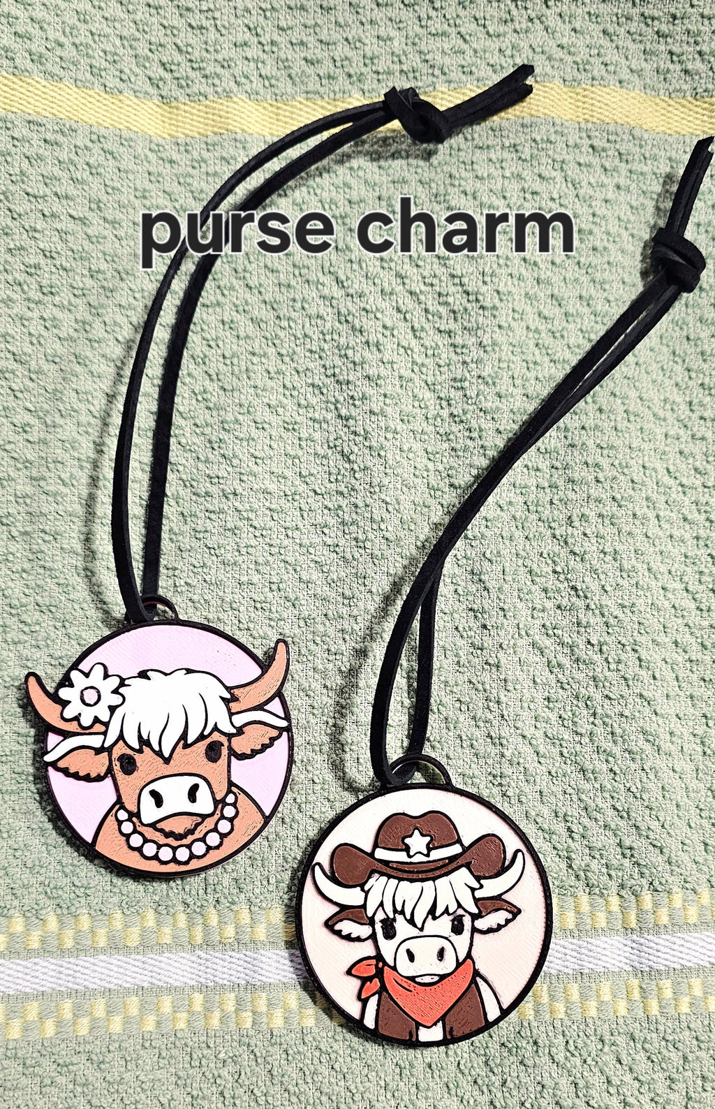 3d Western Cowgirl Cowboy Highland Cow Theme - Necklace, Purse Charm, Earrings, Keychain, Magnet Baha Ranch Western Wear