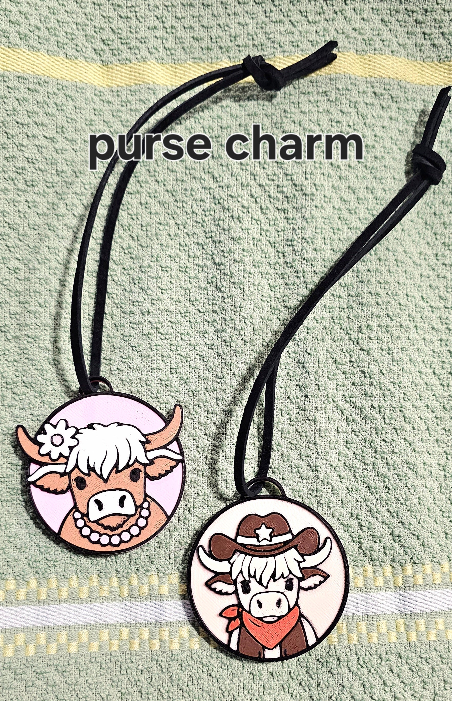 3d Western Cowgirl Cowboy Highland Cow Theme - Necklace, Purse Charm, Earrings, Keychain, Magnet Baha Ranch Western Wear