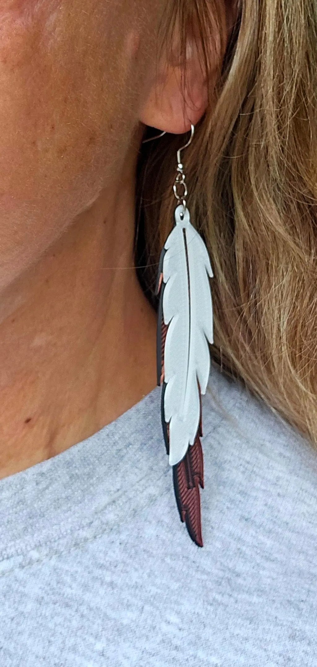 3D Print Double Feather Boho Earrings Made in America Baha Ranch Western Wear