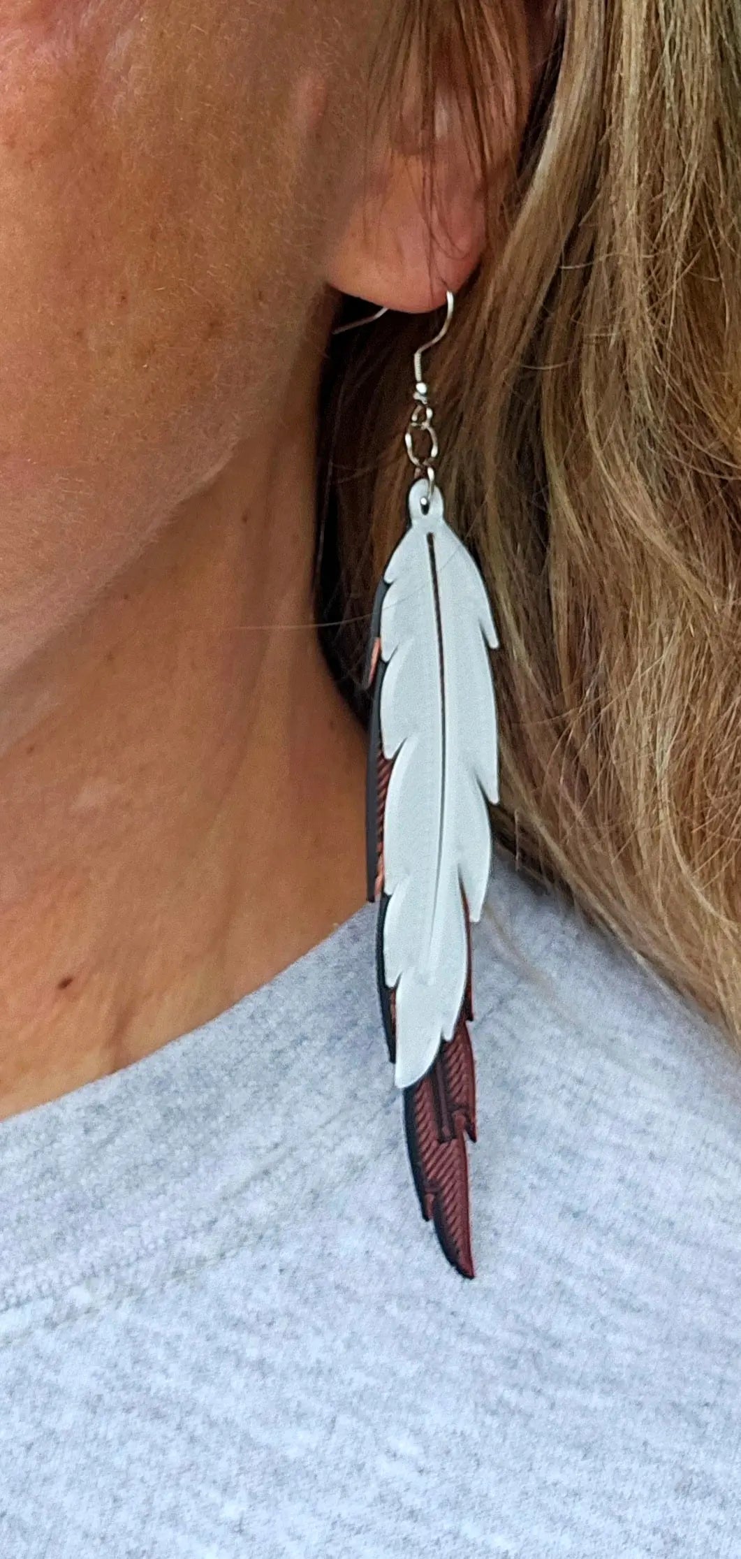 3D Print Double Feather Boho Earrings Made in America Baha Ranch Western Wear