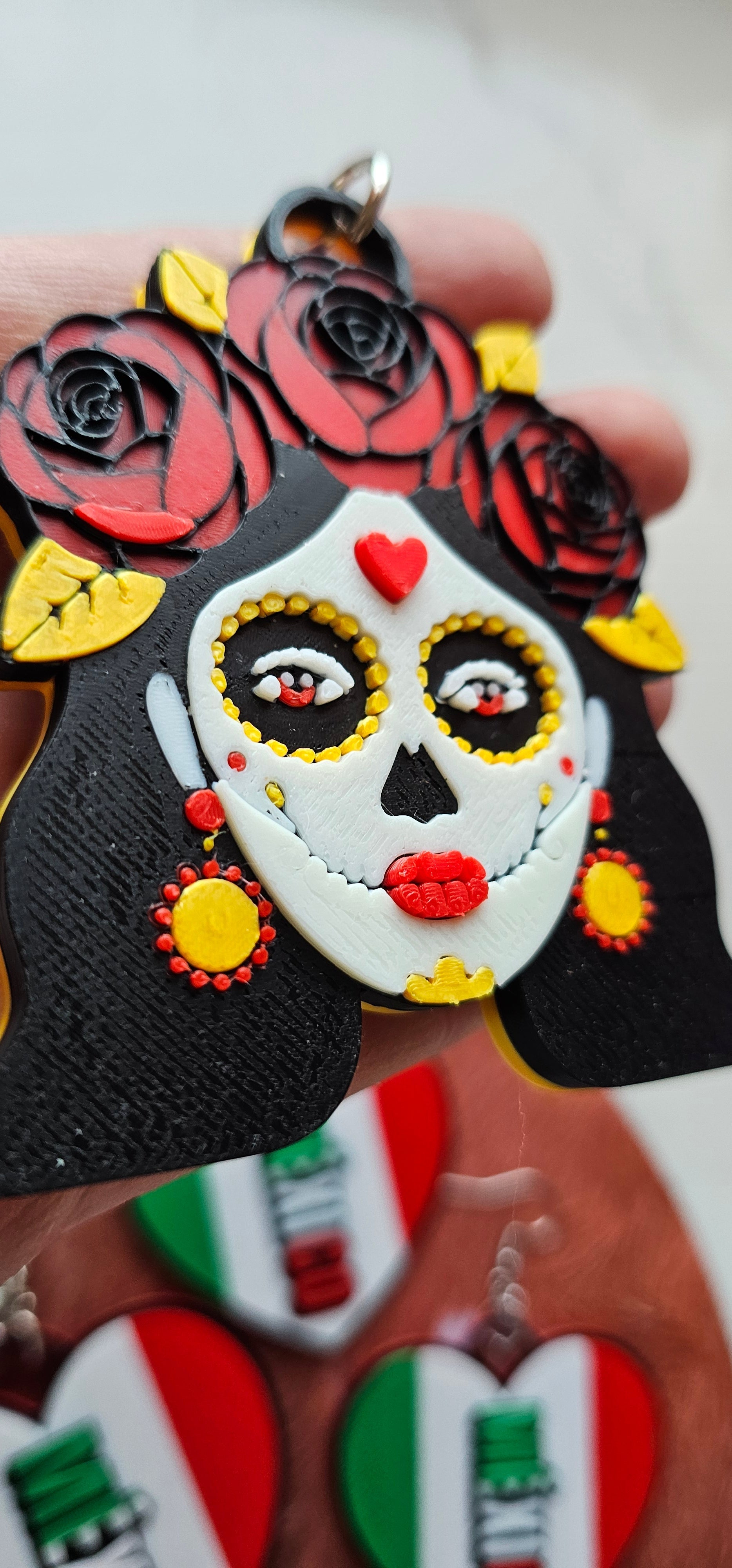 3D Print Mexico Theme Día de los Muertos Day of The Dead Sugar Skull Keychain or Earrings Baha Ranch Western Wear