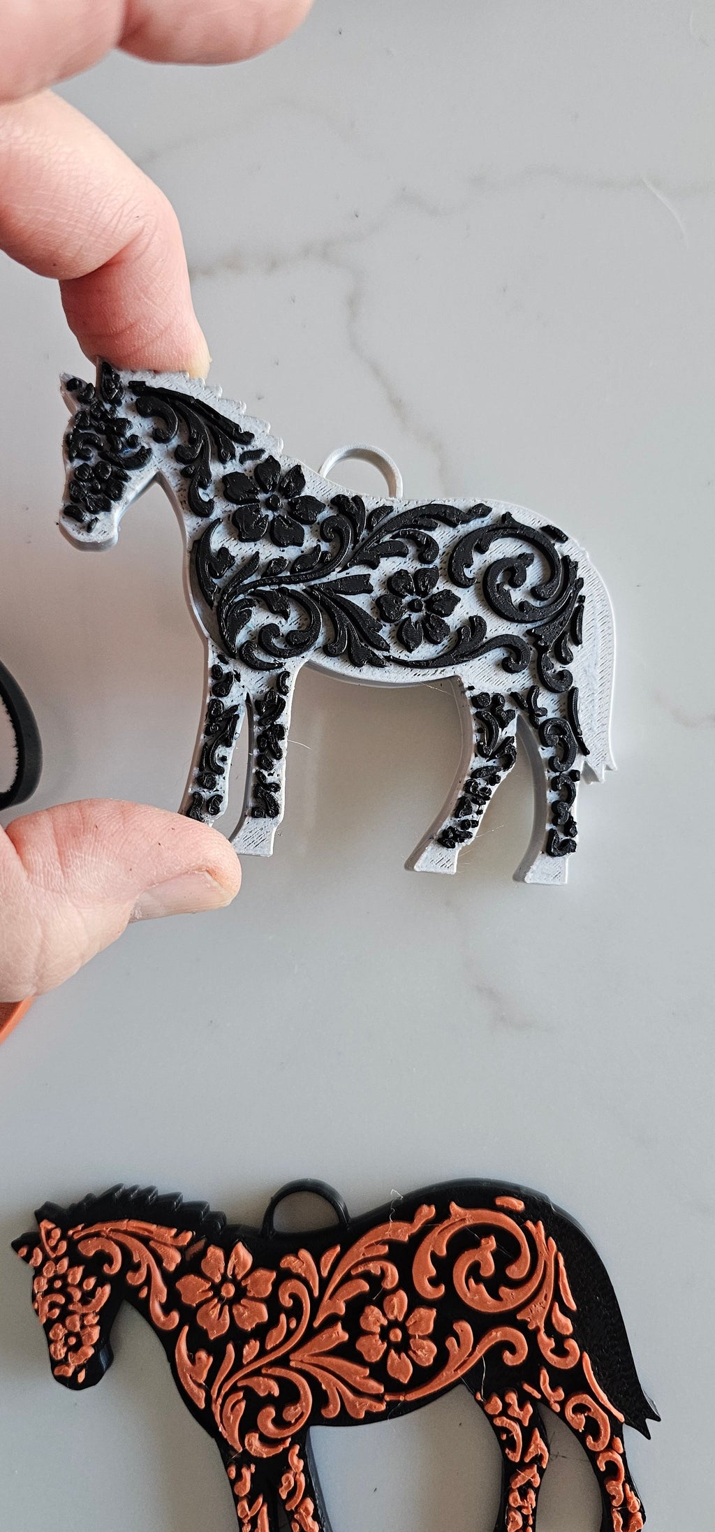 Baha Ranch 3D Print Floral Tooled Horse Charm or Keychain Made in America Baha Ranch Western Wear