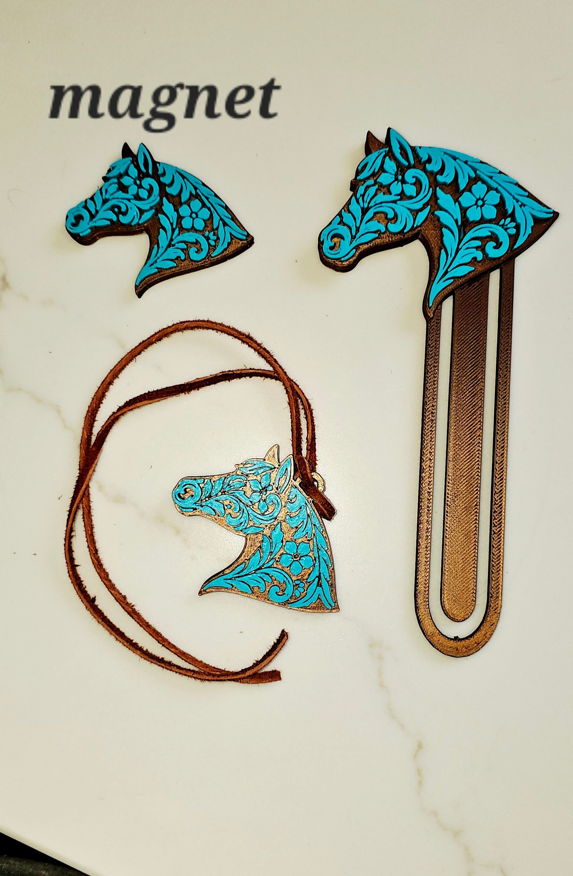 Baha Ranch Year of the Horse Tooled 3d Print Bookmark Keychain Hatpin Magnet Purse Charm Made in America Baha Ranch Western Wear