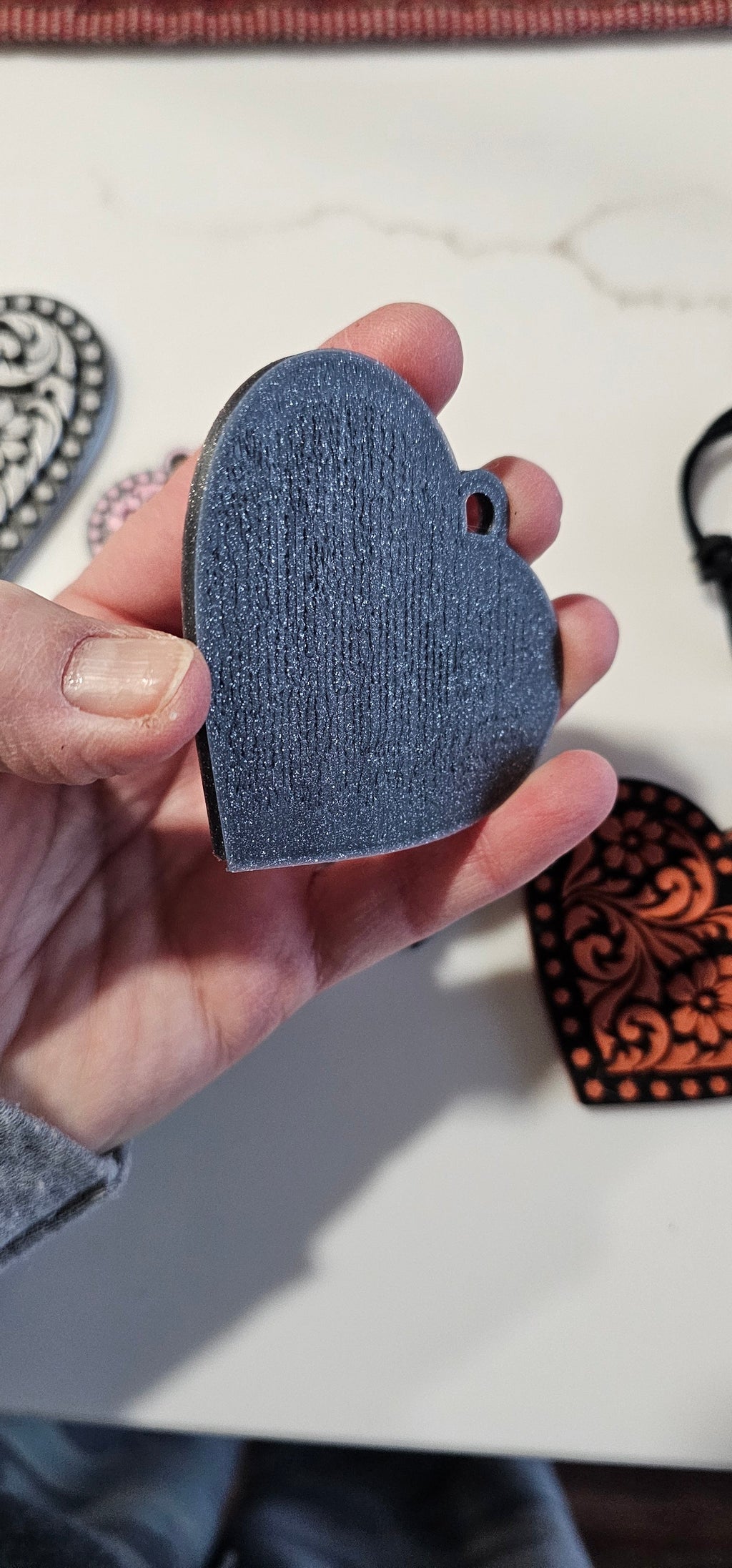 3d Printed Tooled Cowboy Cowgirl Heart  Keychain or Purse Charm Baha Ranch Western Wear