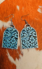 3D Print Western Tooled Turquoise  Earrings Made in America Baha Ranch Western Wear