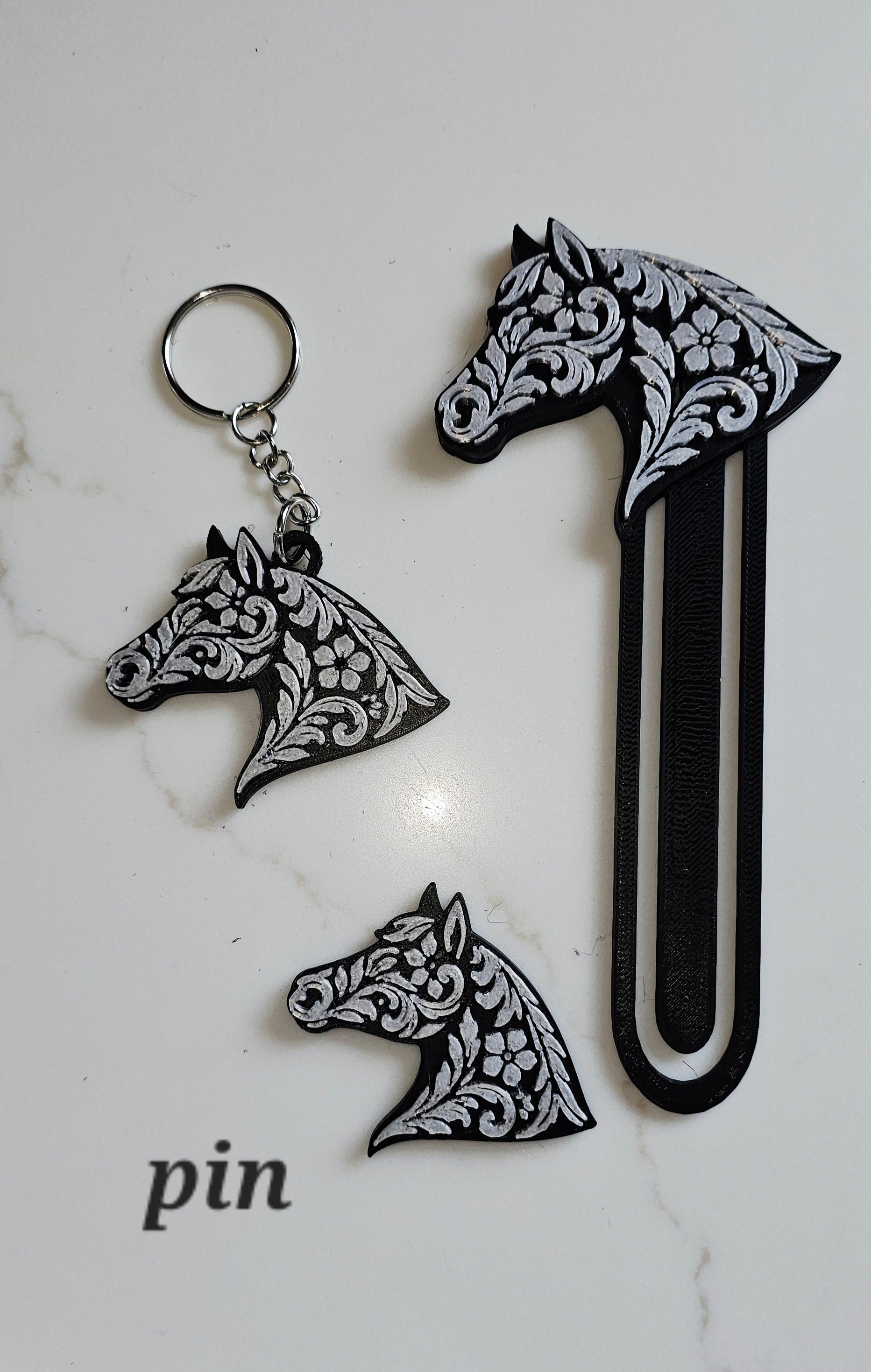 Baha Ranch Year of the Horse Tooled 3d Print Bookmark Keychain Hatpin Magnet Purse Charm Made in America Baha Ranch Western Wear