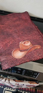 Monogrammed Initial Western Leather Look Saddle Longhorn Cowboy Cowgirl Kitchen Dish Towels Made in America Baha Ranch Western Wear