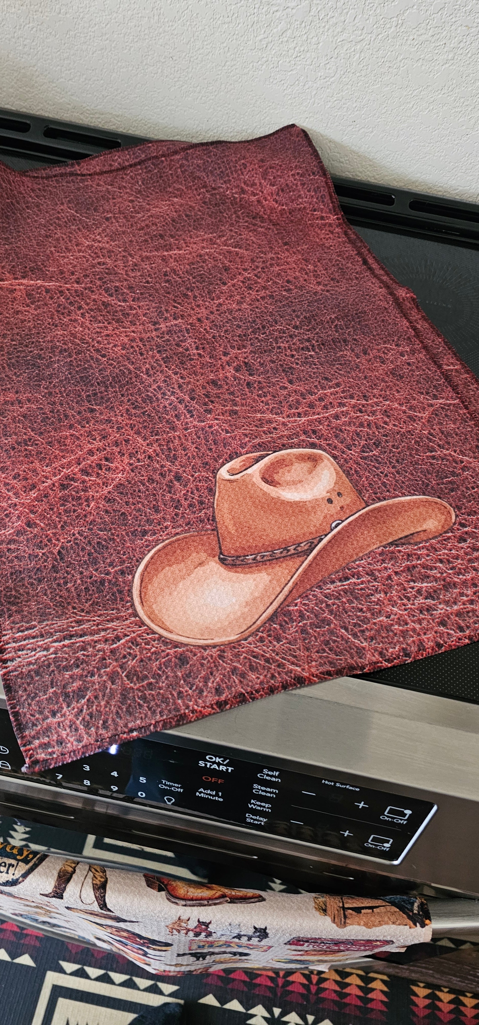 Monogrammed Initial Western Leather Look Saddle Longhorn Cowboy Cowgirl Kitchen Dish Towels Made in America Baha Ranch Western Wear
