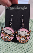 3d Western Cowgirl Cowboy Highland Cow Theme - Necklace, Purse Charm, Earrings, Keychain, Magnet Baha Ranch Western Wear