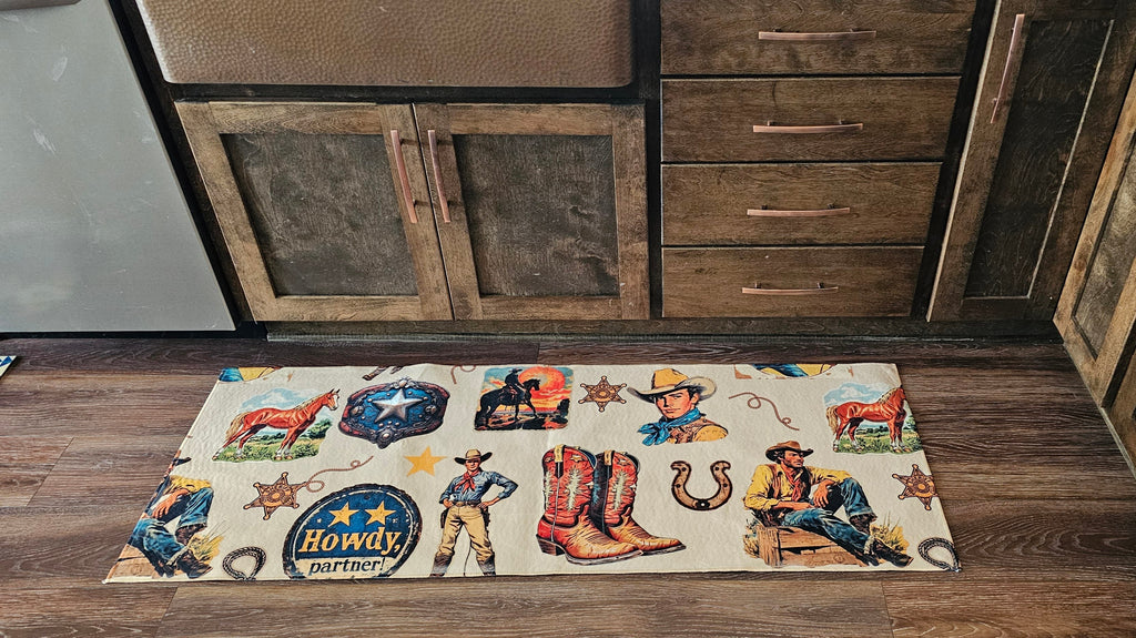 Baha Ranch Vintage Cowboy Collage Rug Runner Indoor 60" x 22" Made in America Baha Ranch Western Wear