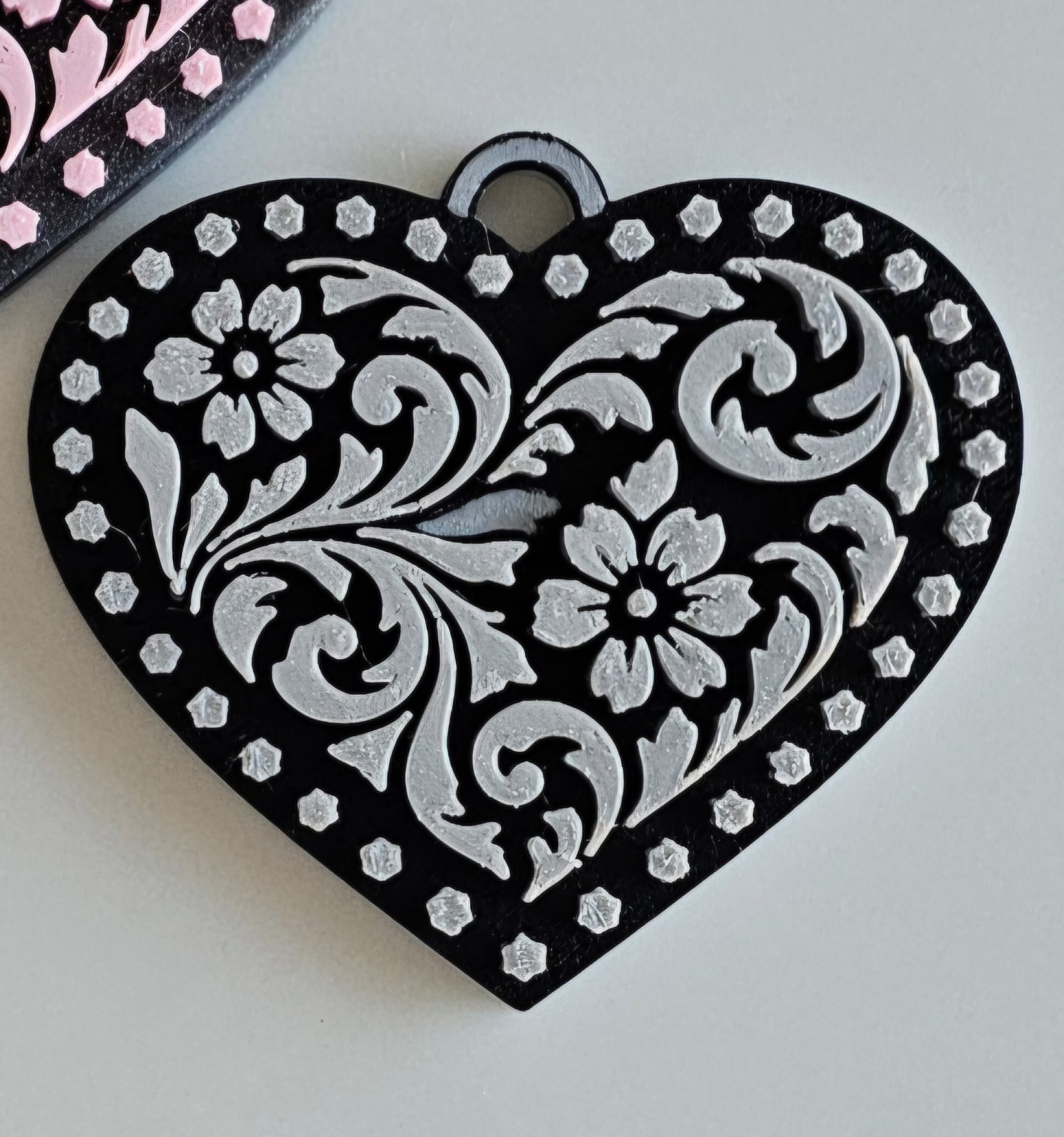 3d Printed Tooled Cowboy Cowgirl Heart  Keychain or Purse Charm Baha Ranch Western Wear