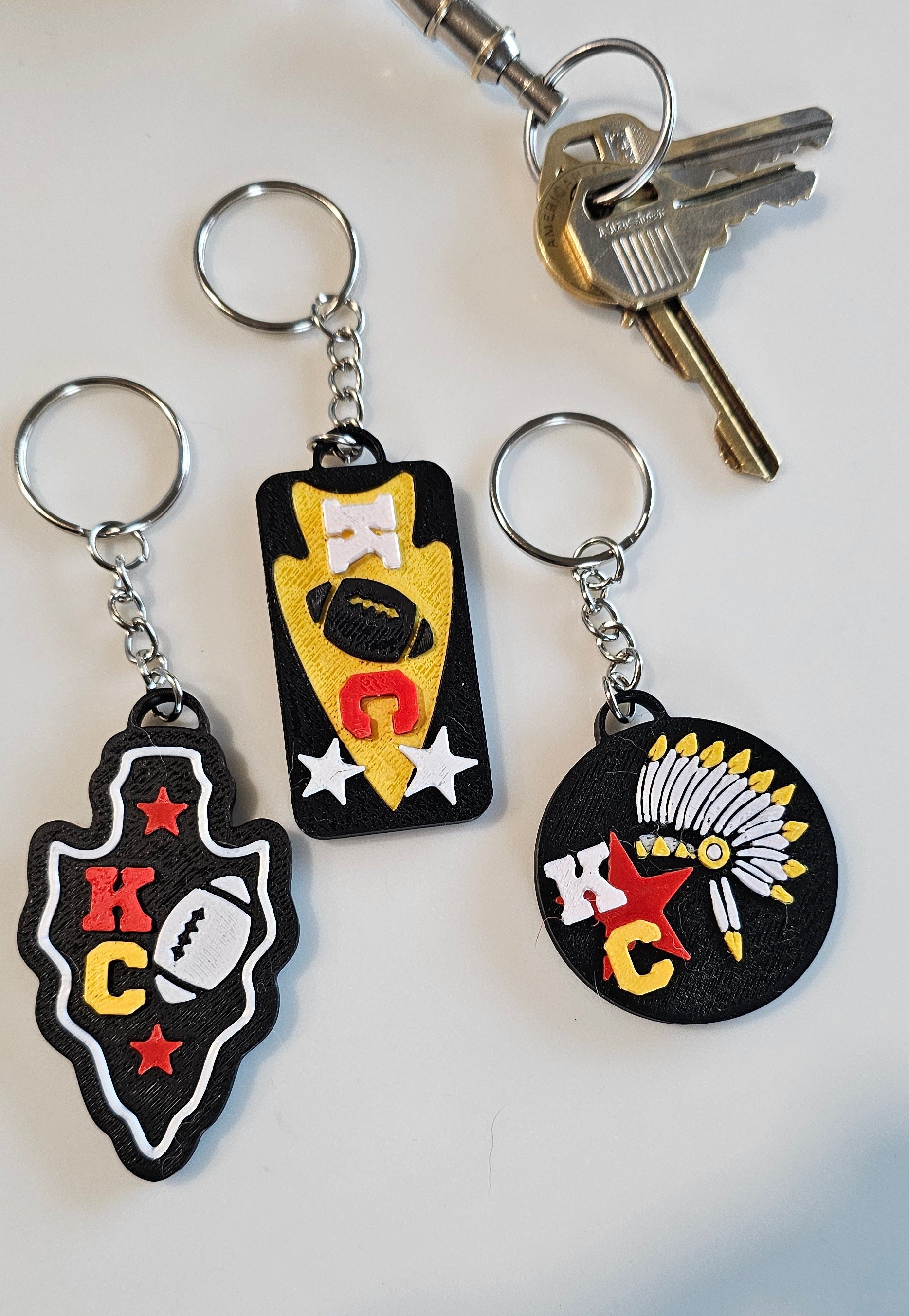 Set of 3 3D Print Chiefs Arrowhead Kc Kansas City Football Keychains Made in America Baha Ranch Western Wear