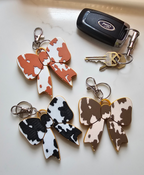 3d Print Puffy Bow Trend Keychain Fringe Cow Print Western Made in America Baha Ranch Western Wear