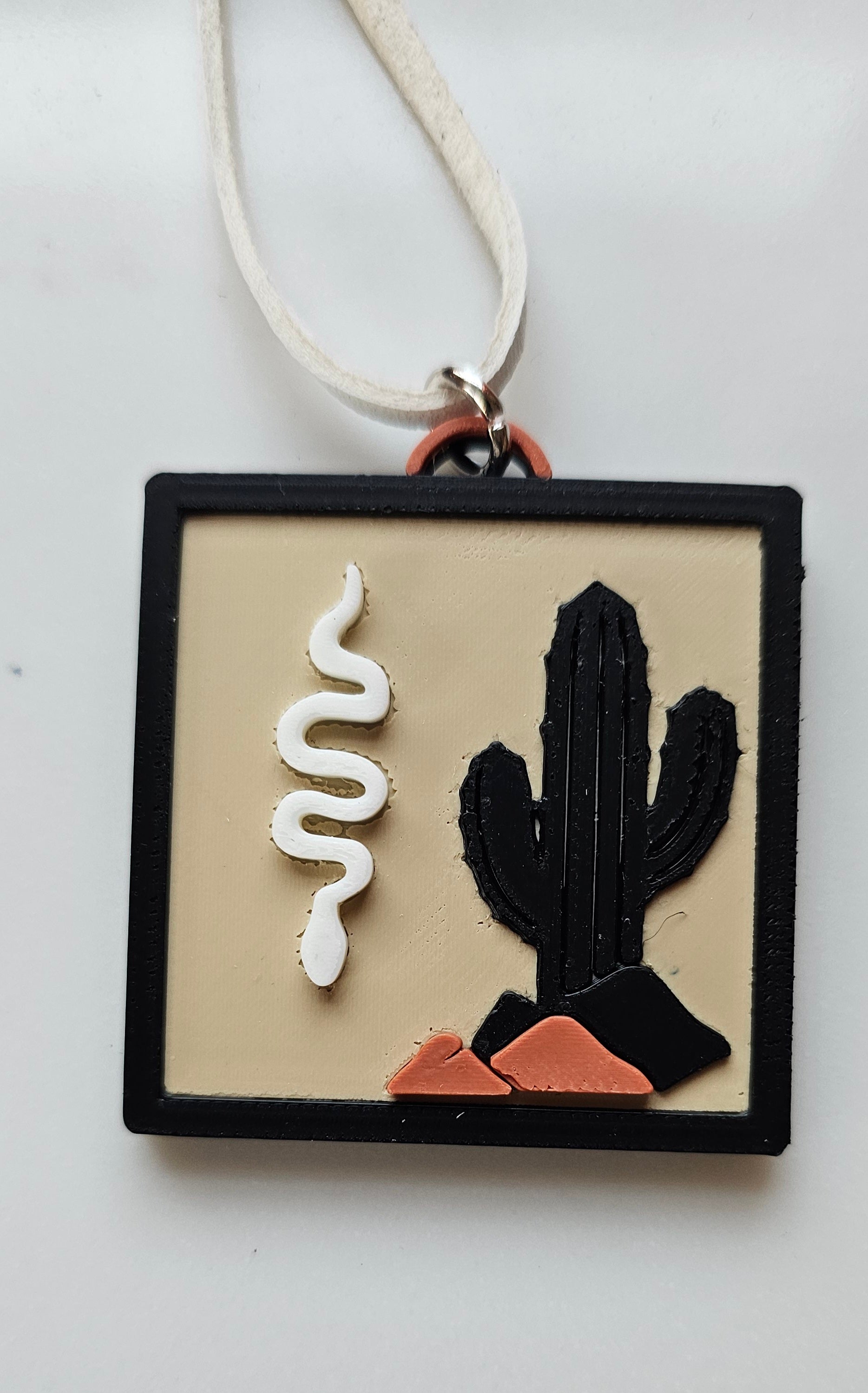 3D Print Picture Necklace on Deerskin Leather Western Bull Skull Desert Cactus Made in America Baha Ranch Western Wear