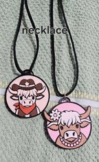 3d Western Cowgirl Cowboy Highland Cow Theme - Necklace, Purse Charm, Earrings, Keychain, Magnet Baha Ranch Western Wear