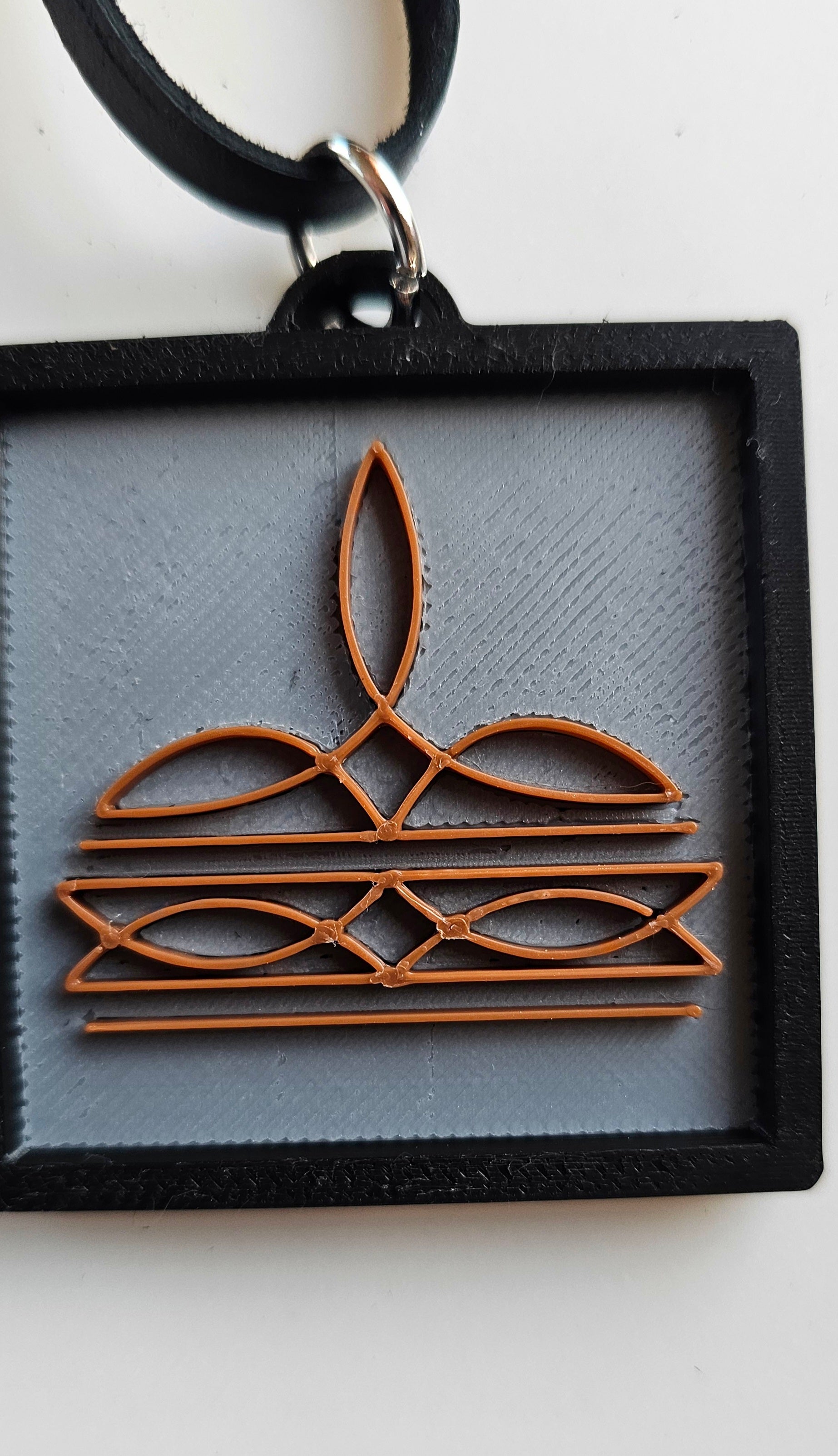 3D Print Picture Necklace on Deerskin Leather Western Bootstitch Made in America Baha Ranch Western Wear