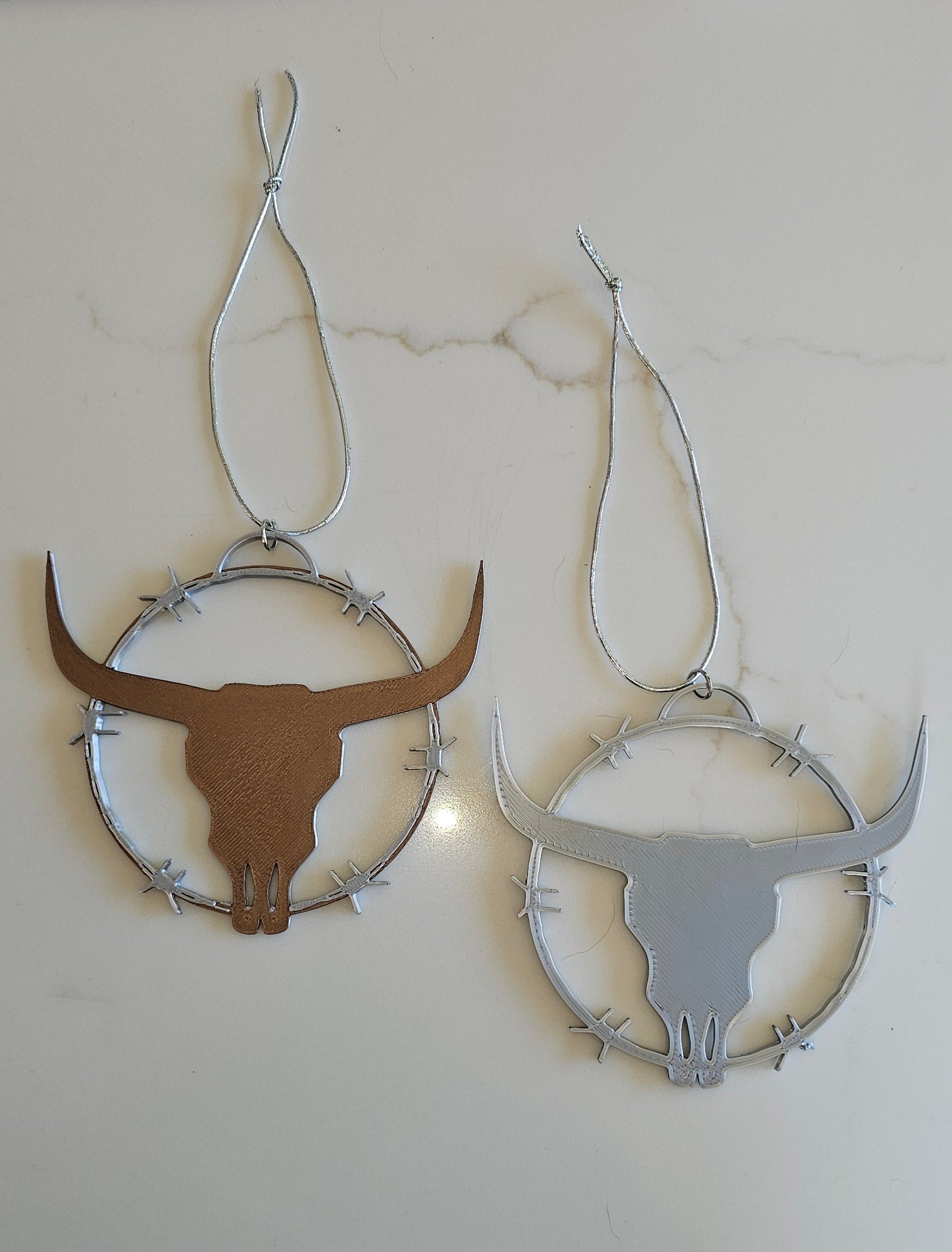 3D Print Longhorn Texas Ranch Western Barbwire Christmas Ornaments Made in America Baha Ranch Western Wear