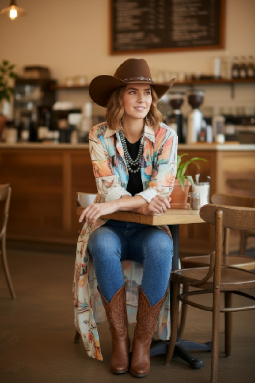 Colores de Mexico Pictures of the Southwest Button-Up Long Sleeve Shirt Dress Duster Baha Ranch Western Wear