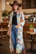 Colores de Mexico Pictures of the Southwest Button-Up Long Sleeve Shirt Dress Duster Baha Ranch Western Wear