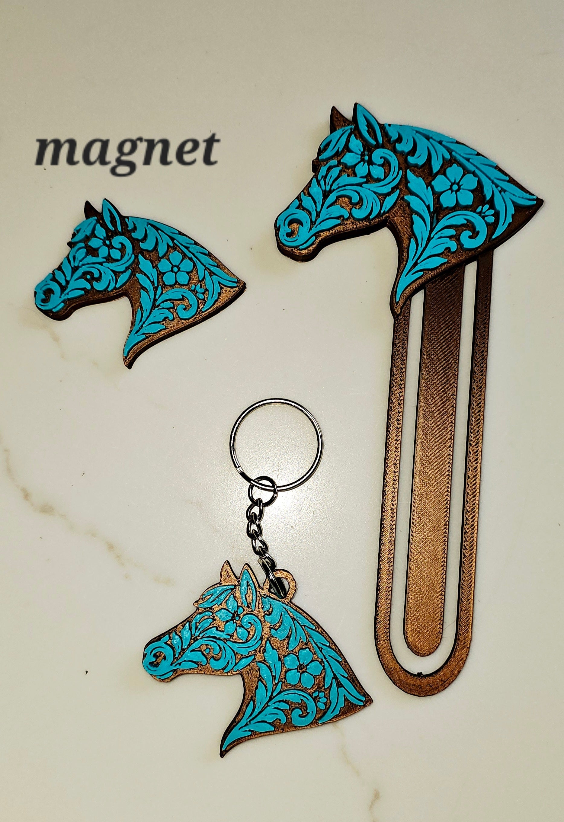 Baha Ranch Year of the Horse Tooled 3d Print Bookmark Keychain Hatpin Magnet Purse Charm Made in America Baha Ranch Western Wear