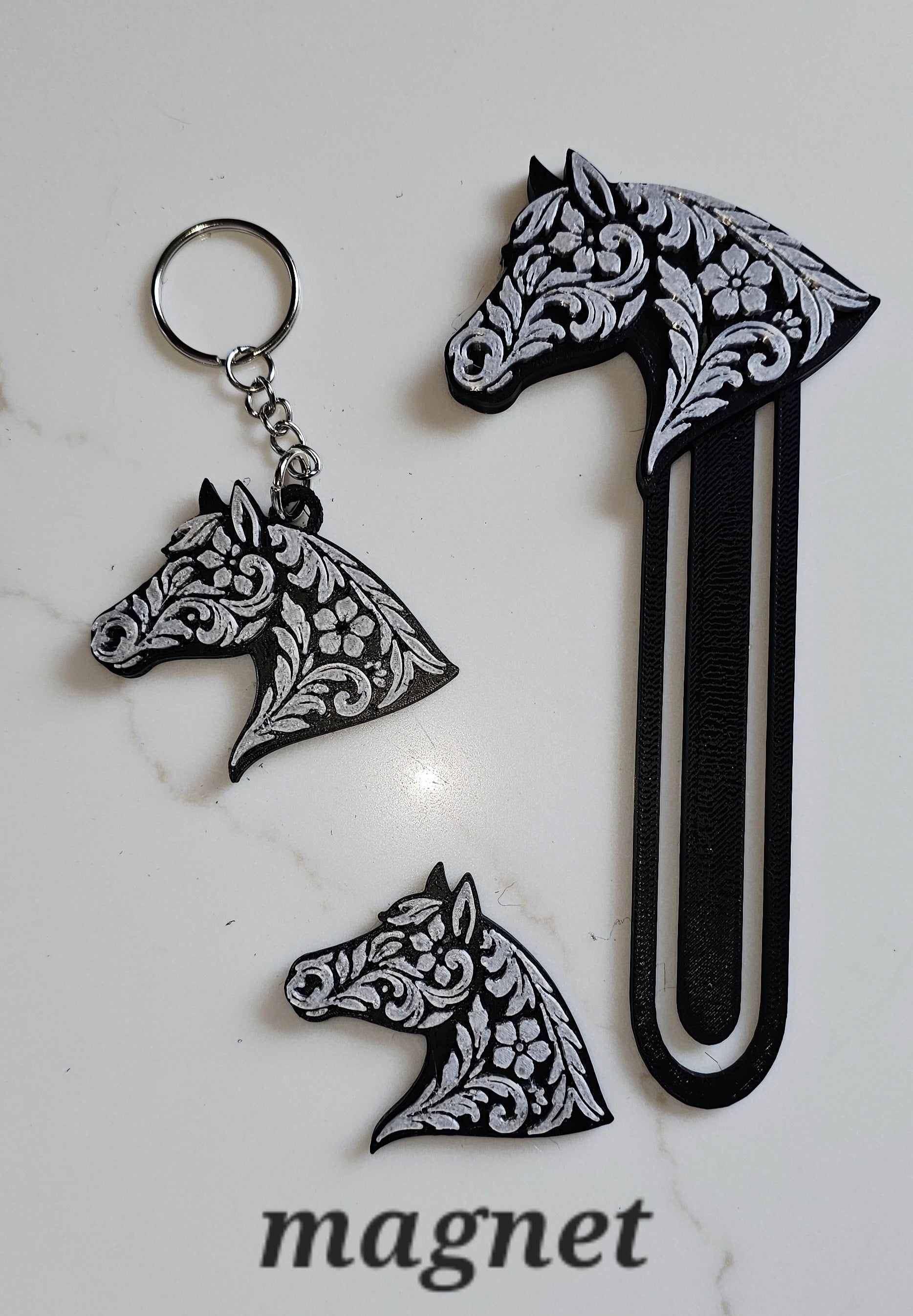 Baha Ranch Year of the Horse Tooled 3d Print Bookmark Keychain Hatpin Magnet Purse Charm Made in America Baha Ranch Western Wear