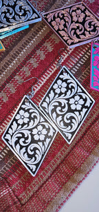 3D Print Western Tooled Floral Earrings Made in America Choice of Colors Baha Ranch Western Wear