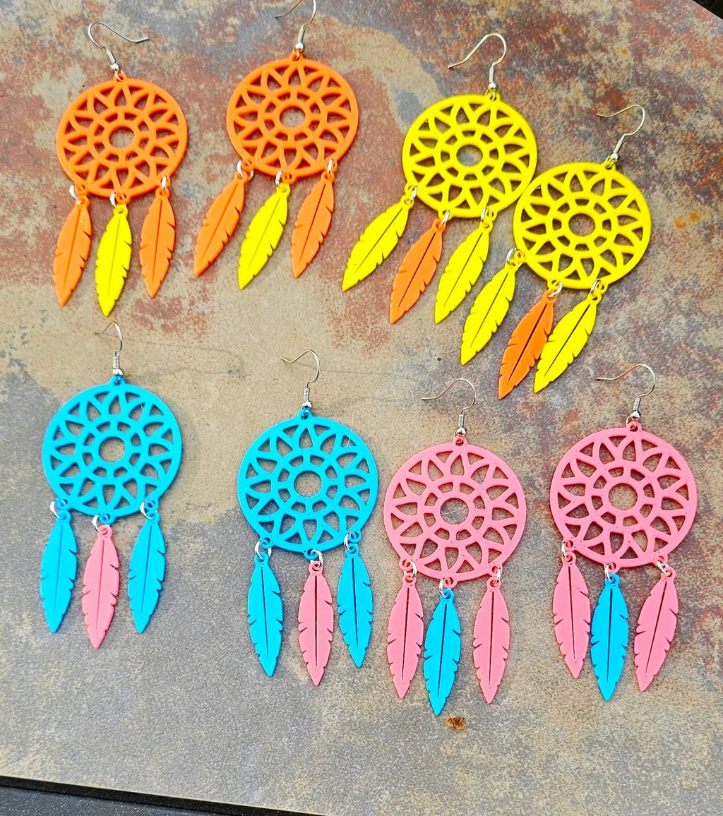 3D Print Dreamcatcher Boho Earrings Choice of Colors Made in America Baha Ranch Western Wear