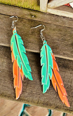 3D Print Double Feather Boho Earrings Made in America Baha Ranch Western Wear