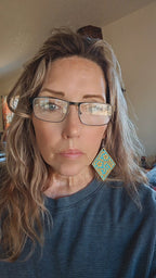 3D Print Western Tooled Mustard Gold on Turquoise  Earrings Made in America Baha Ranch Western Wear