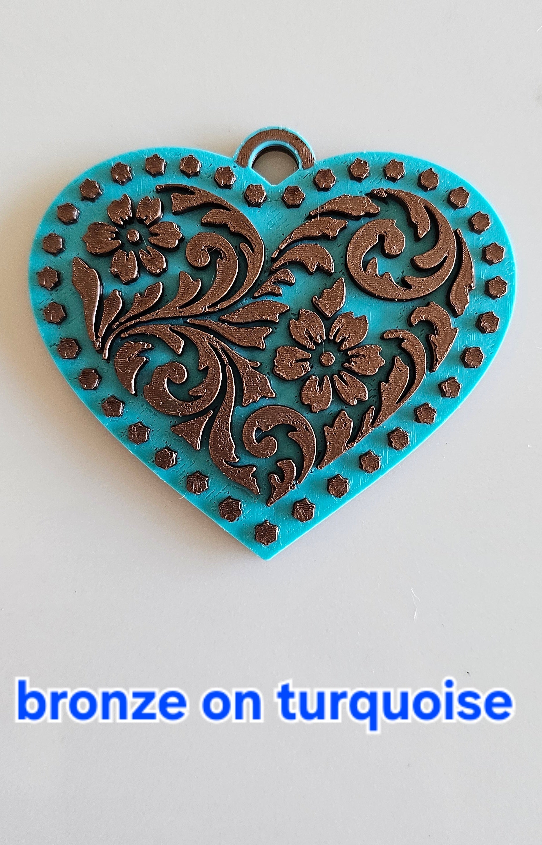 3d Printed Tooled Cowboy Cowgirl Heart  Keychain or Purse Charm Baha Ranch Western Wear