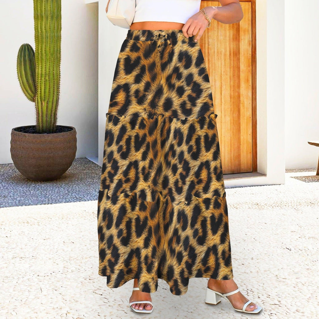 Baha Ranch Retro Pop Western Leopard Print Maxi Prairie Skirt Baha Ranch Western Wear