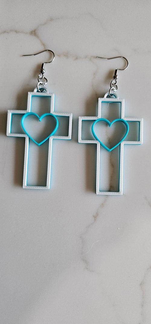 3D Print Christian Cross Faith Earrings Made in America Baha Ranch Western Wear