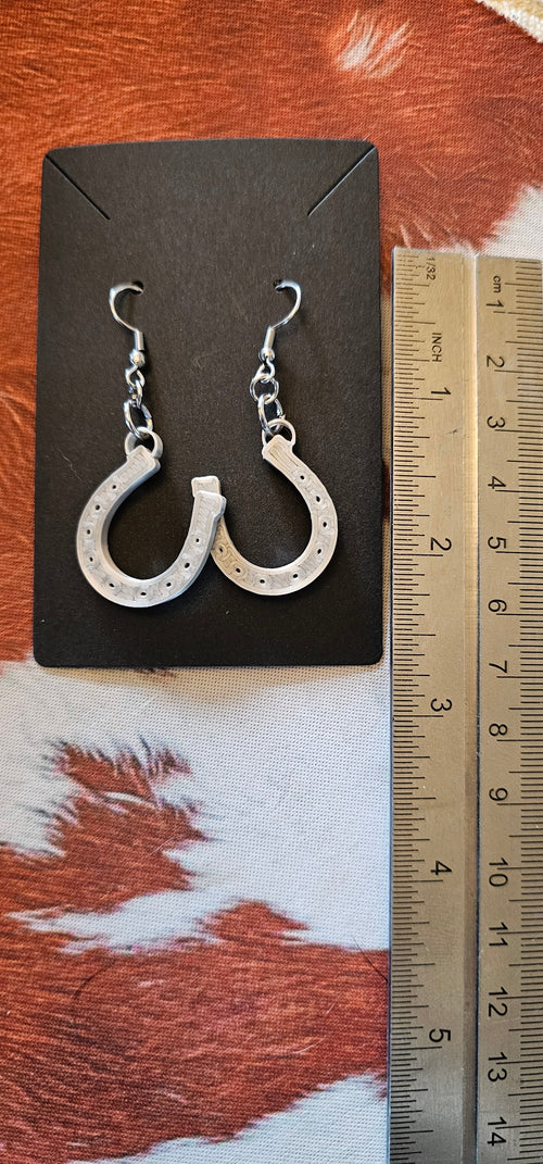 3D Print Western Silver Horseshoe Earrings Made in America Baha Ranch Western Wear