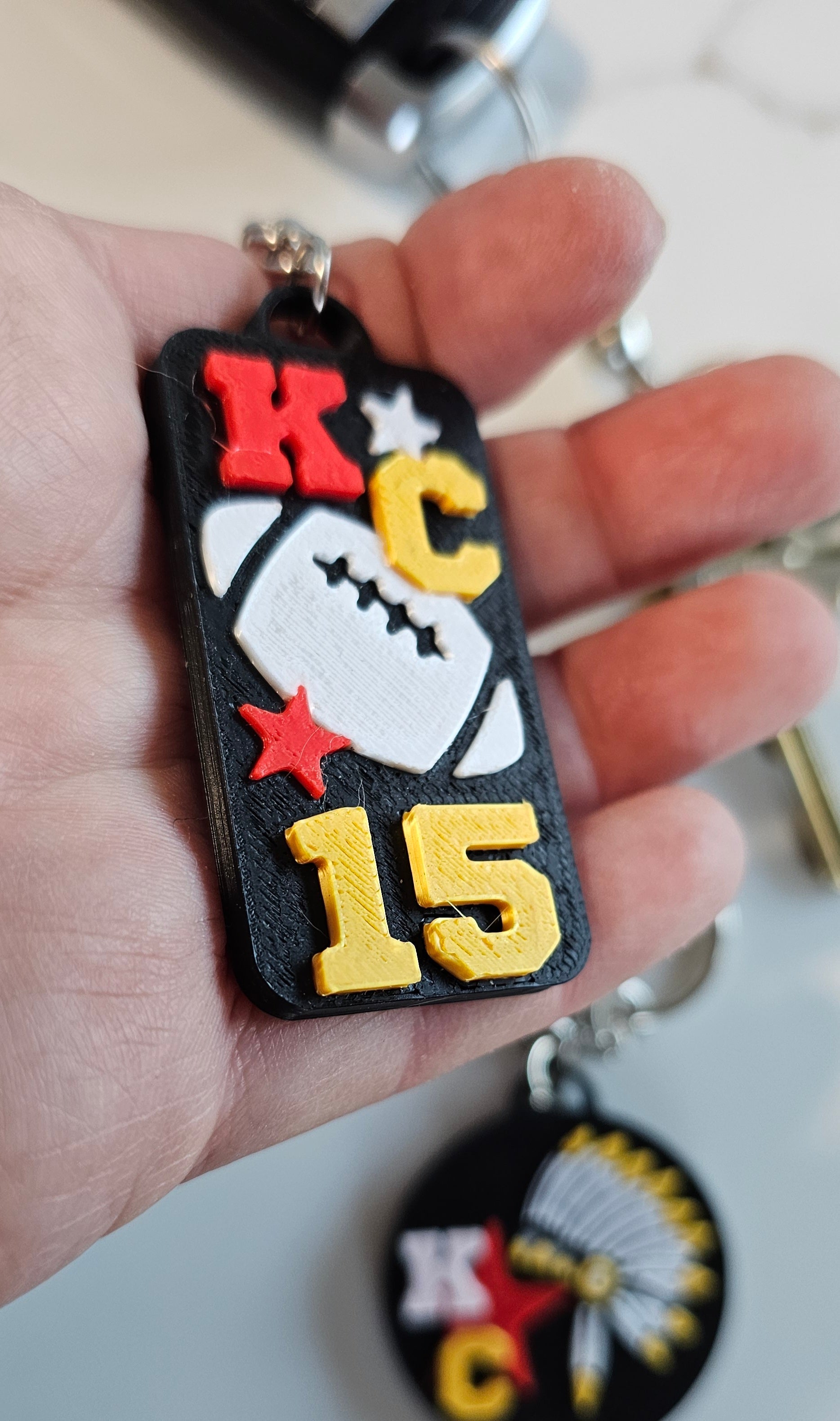 Set of 3 3D Print Chiefs Arrowhead Kc Kansas City 15 Football Keychains Made in America Baha Ranch Western Wear