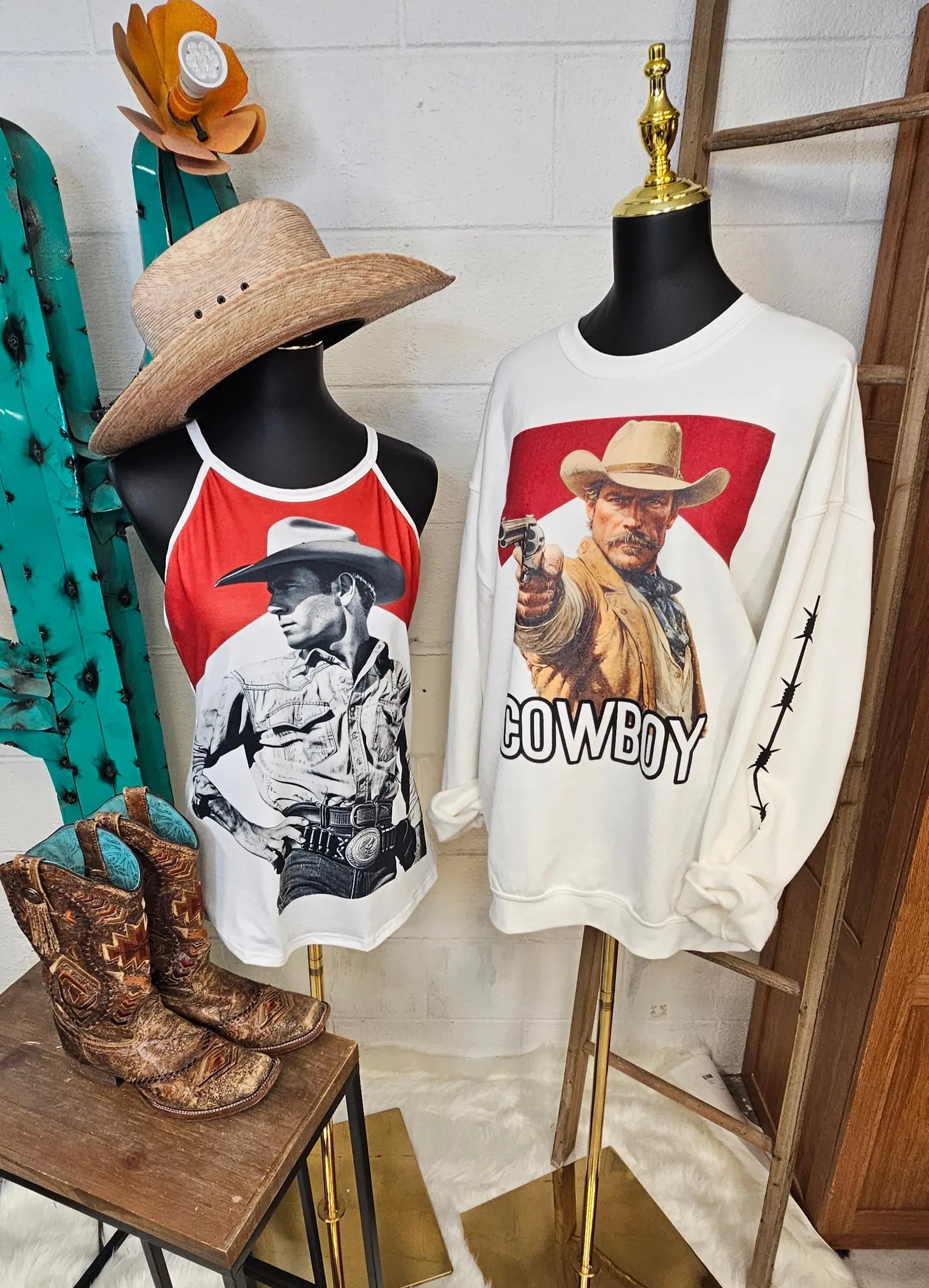 Baha Ranch Black White Cowboy Vintage Tank Top Baha Ranch Western Wear