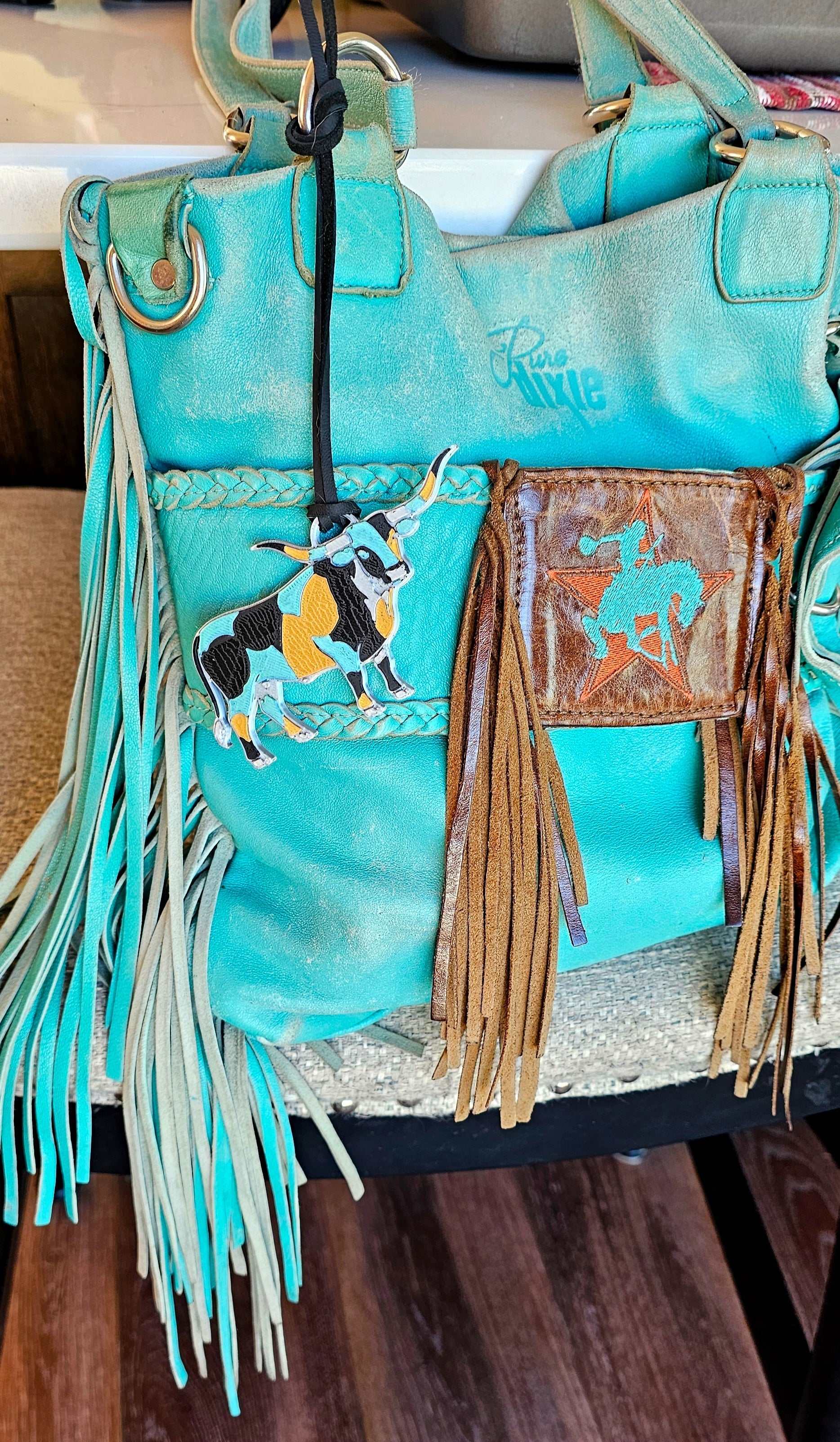 Baha Ranch 3D Print Turquoise Longhorn Made in America Keychain Magnet Purse Charm Baha Ranch Western Wear