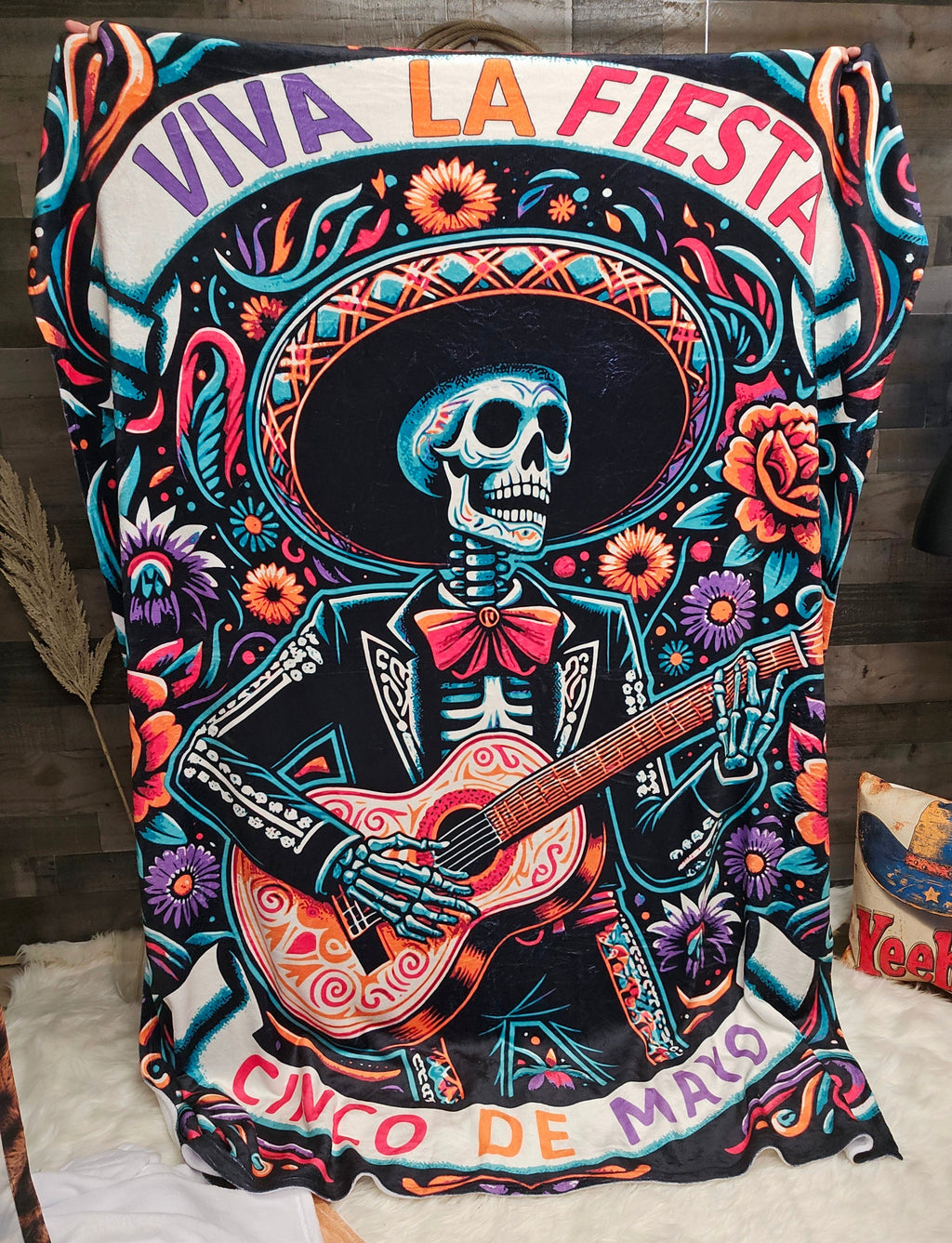 Cinco De Mayo Dia de los Muertes Throw Blanket Ultra-Soft Micro Fleece Blanket 60" x 80" Made in America Baha Ranch Western Wear