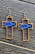 3D Print Christian Cross Faith Earrings Made in America Baha Ranch Western Wear