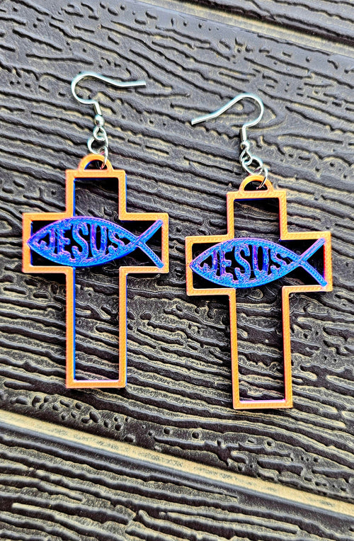 3D Print Christian Cross Faith Earrings Made in America Baha Ranch Western Wear