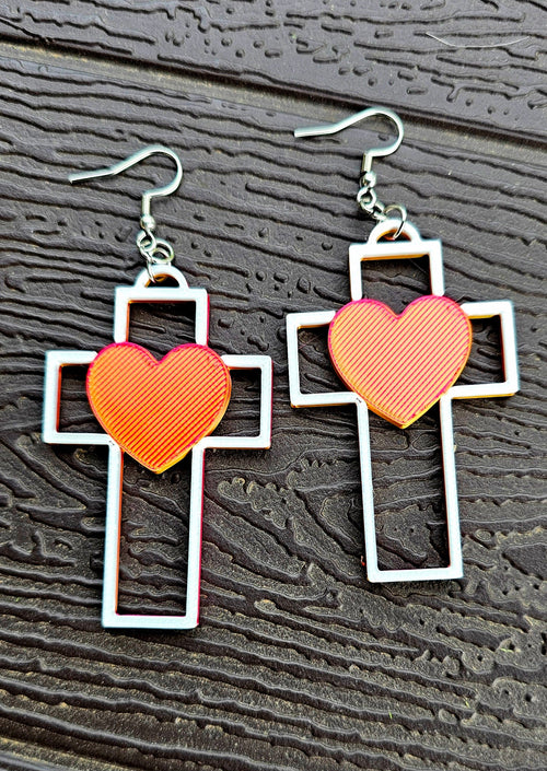 3D Print Christian Cross Faith Earrings Made in America Baha Ranch Western Wear