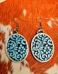 3D Print Western Tooled Turquoise  Earrings Made in America Baha Ranch Western Wear