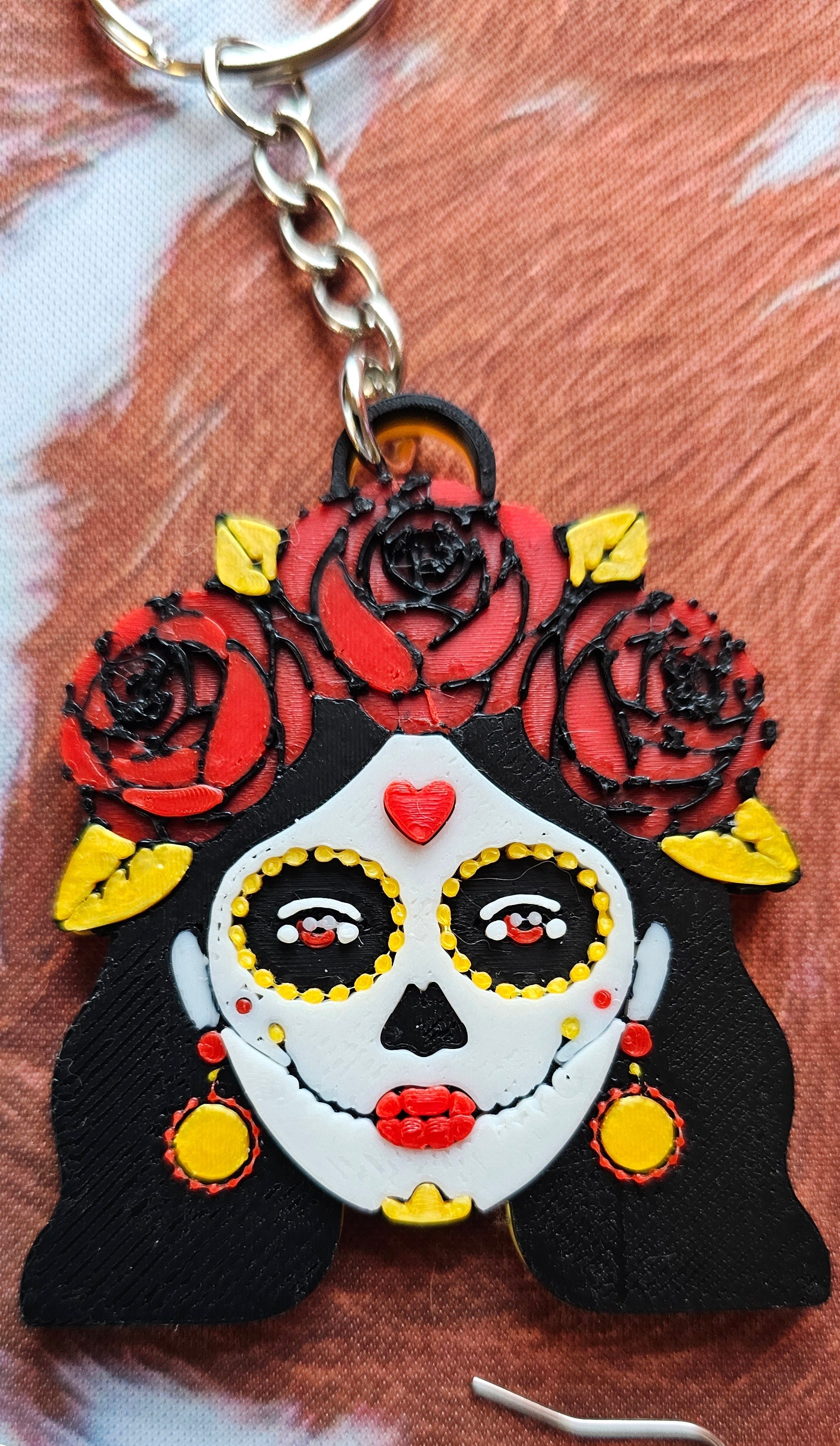 3D Print Mexico Theme Día de los Muertos Day of The Dead Sugar Skull Keychain or Earrings Baha Ranch Western Wear