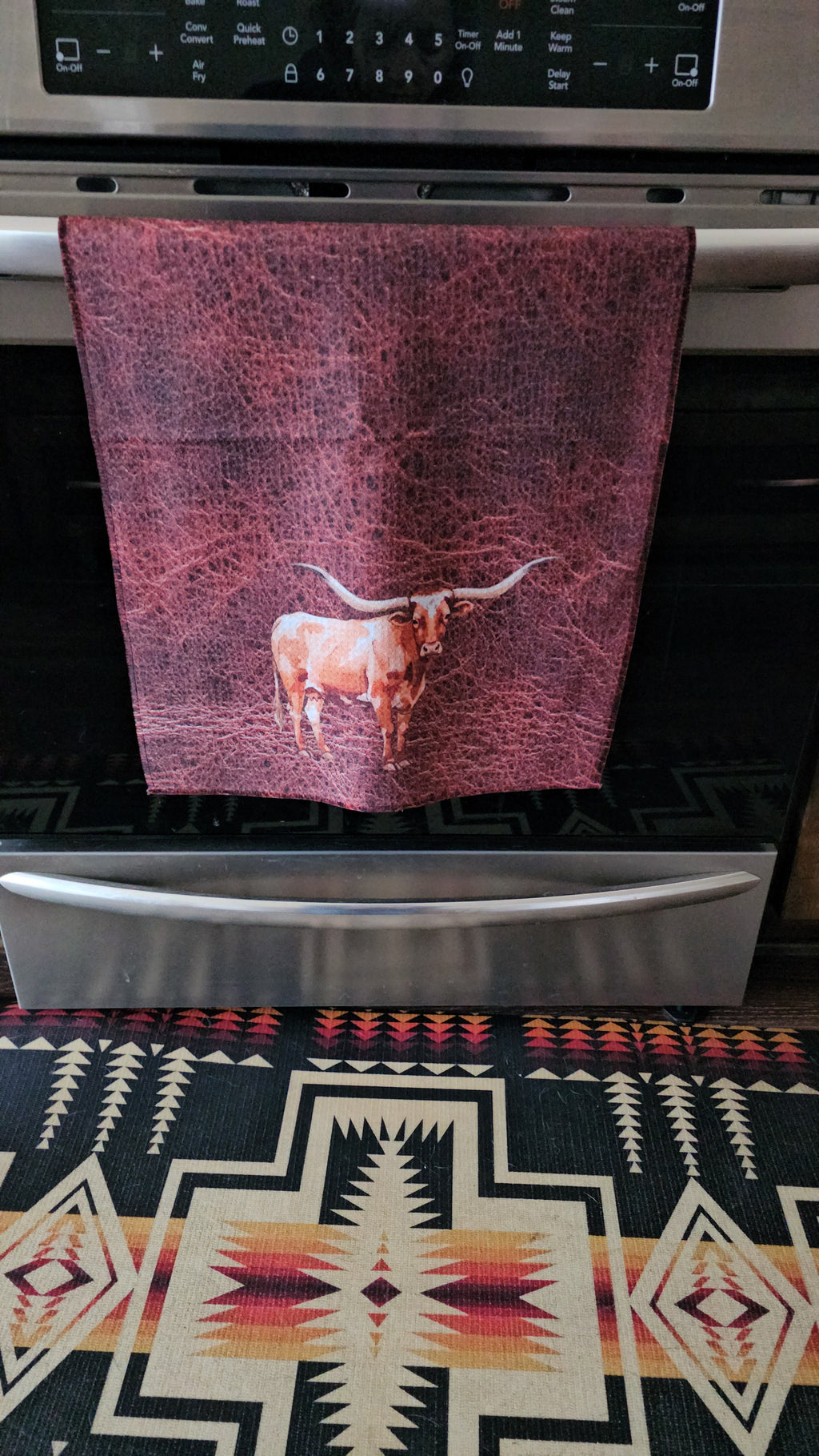 Monogrammed Initial Western Leather Look Saddle Longhorn Cowboy Cowgirl Kitchen Dish Towels Made in America Baha Ranch Western Wear