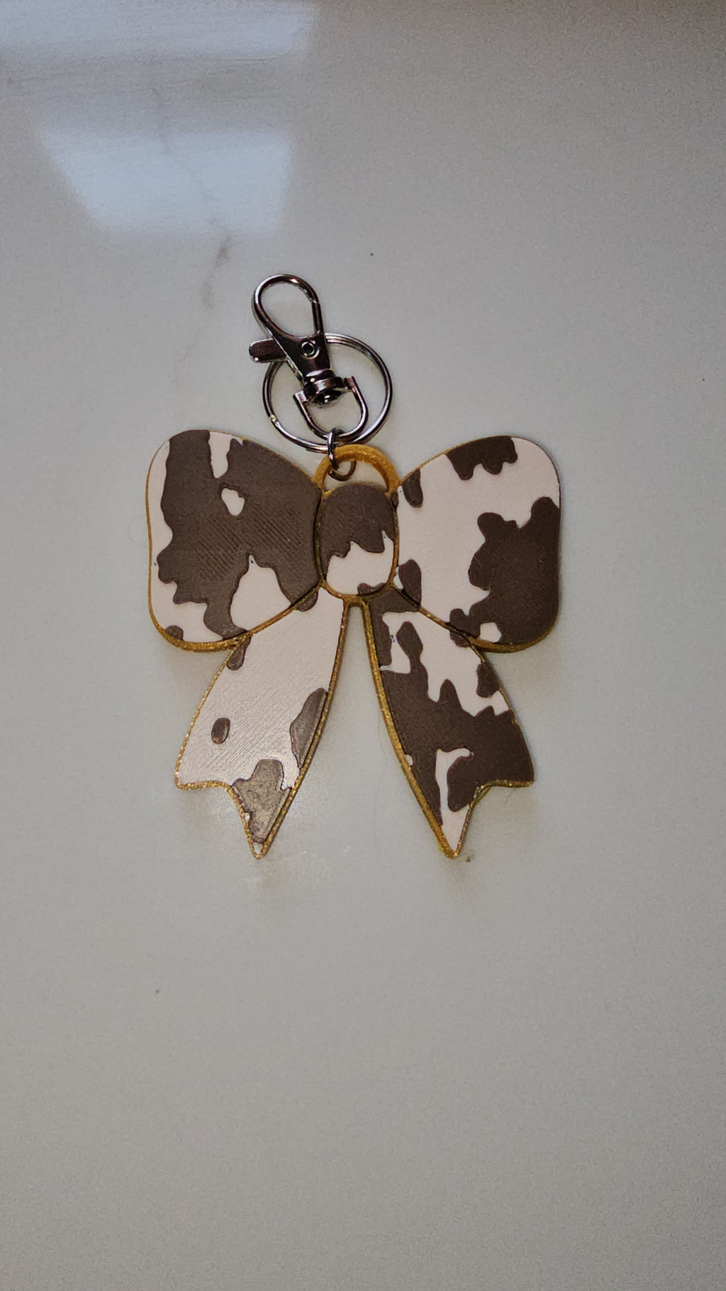 3d Print Puffy Bow Trend Keychain Fringe Cow Print Western Made in America Baha Ranch Western Wear