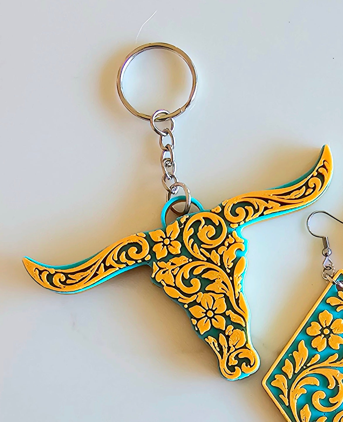 3d Print Tooled Longhorn Keychain or Purse Charm Ornament - Made in America - choice of colors Baha Ranch Western Wear