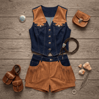 Giddy Up Cowgirl Fringe Vest Shorts Set Outfit Baha Ranch Western Wear