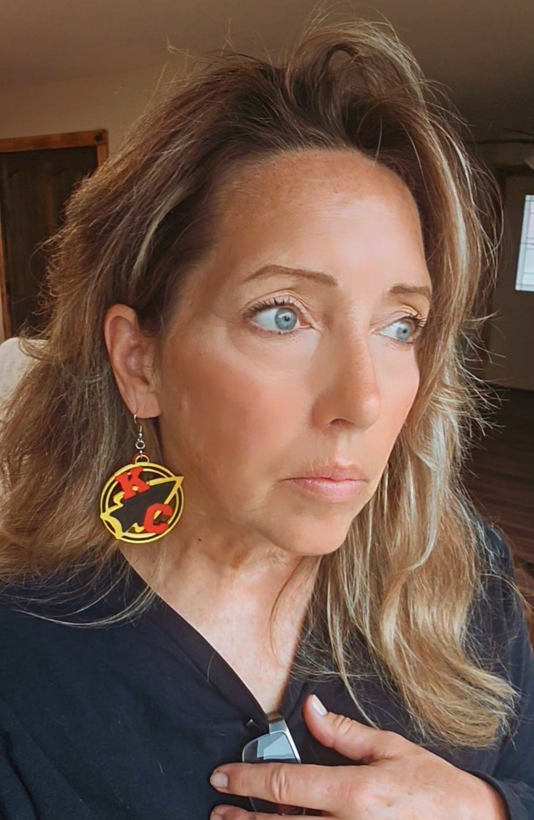 3D Print Kansas City Arrowhead Football Chiefs Earrings Made in America Baha Ranch Western Wear