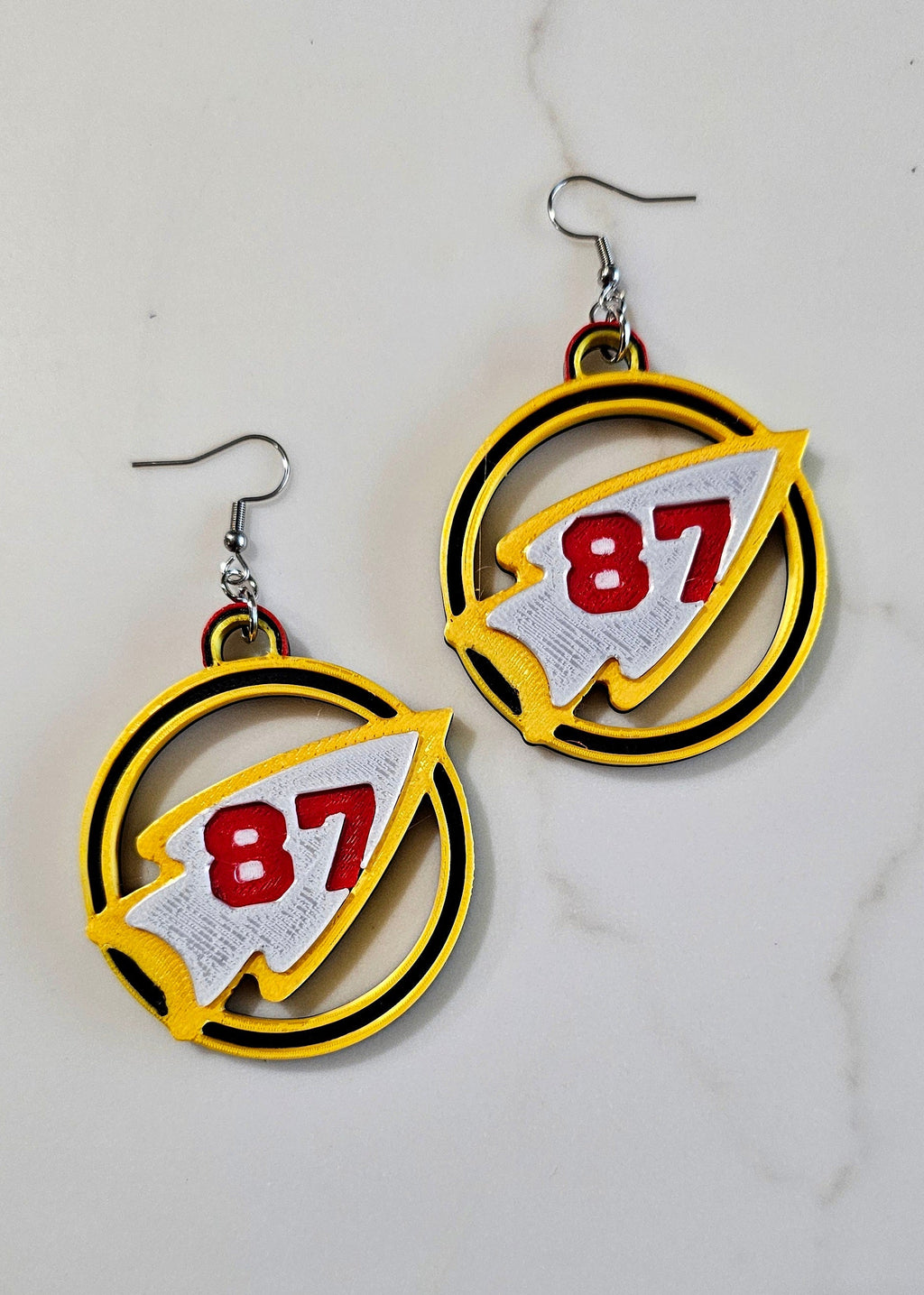 3D Print Kansas City Travis 87 Arrowhead Chiefs Earrings Kelce Made in America Baha Ranch Western Wear