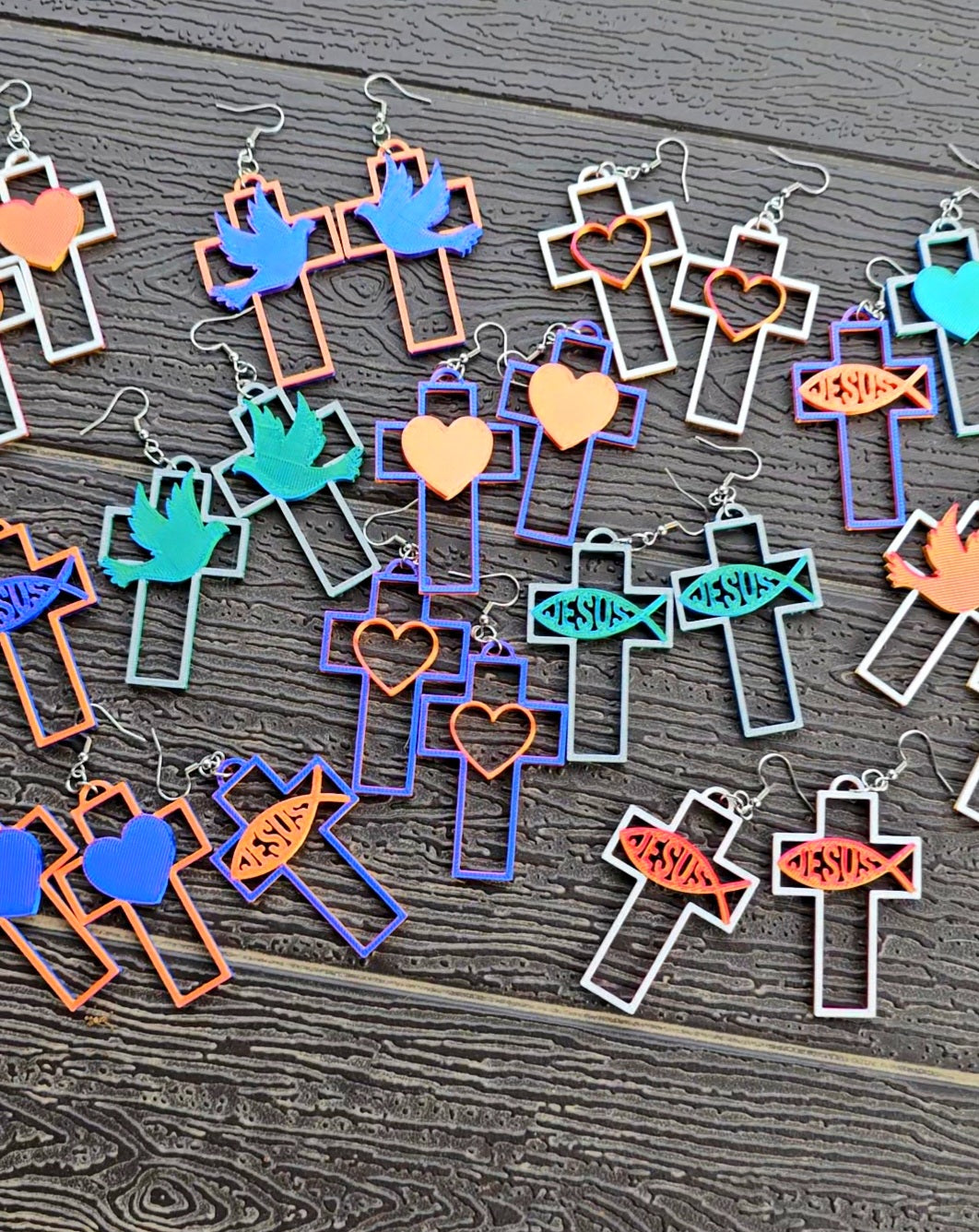 3D Print Christian Cross Faith Earrings Made in America Baha Ranch Western Wear