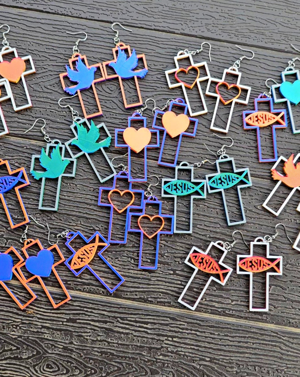 3D Print Christian Cross Faith Earrings Made in America Baha Ranch Western Wear